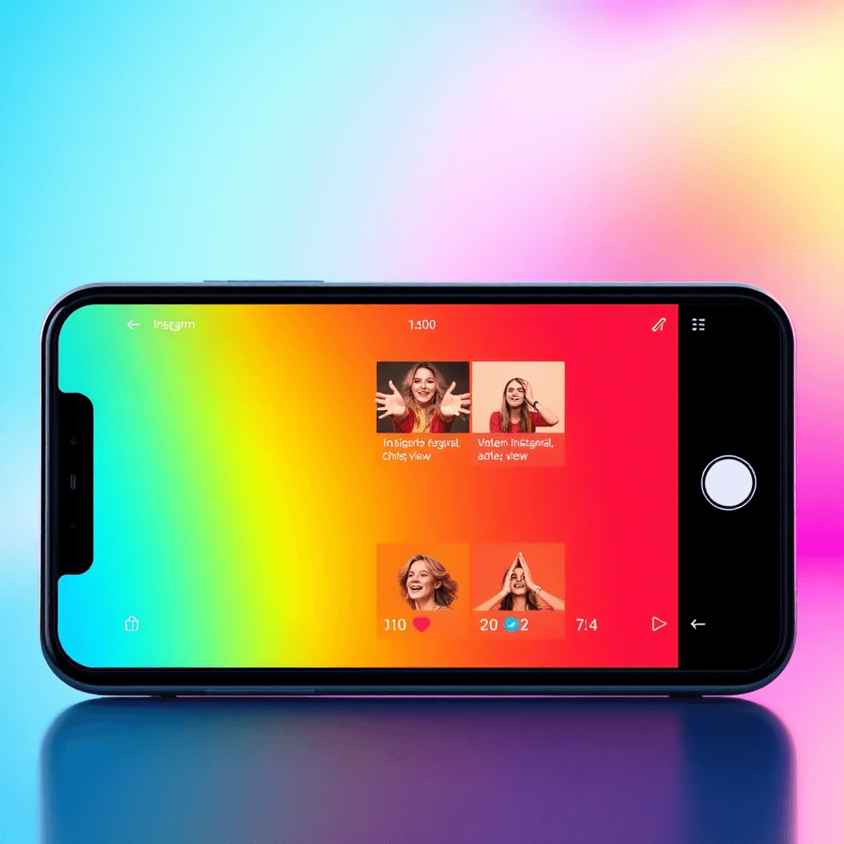 Smartphone zeigt Instagram Reels mit steigenden Aufrufen, Herzen und Kommentaren vor hellem, modernem Hintergrund.